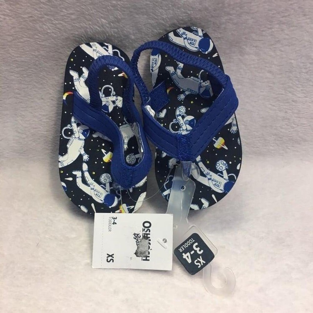 OshKosh B'gosh Flip Flops Toddler 3-4 Blue New Space Astronaut Sandals XS